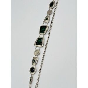 Chico's Green Faux Malachite Silver Tone Link Belt Adjustable Boho Artisan